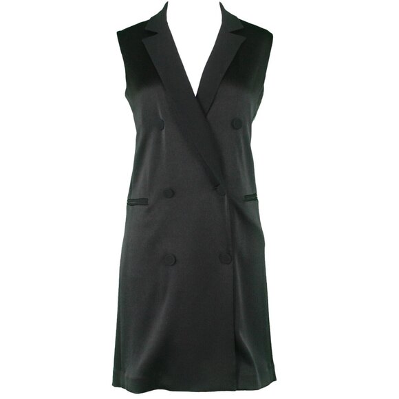 Rag Bone $550 Sz 2 Black Double Breasted V Neck Triacetate Poly Woven Dress